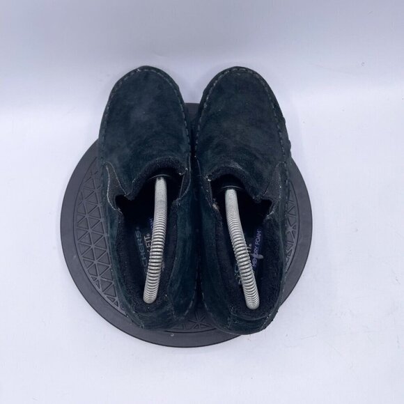 Skechers Boots Womens 8 Bikers Sneakers Ankle Bootie Slip On 49403 Black Suede - Picture 8 of 9